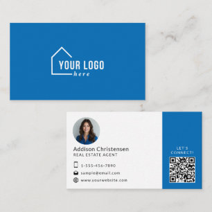 Blue Real Estate Logo Photo QR Code Business Card