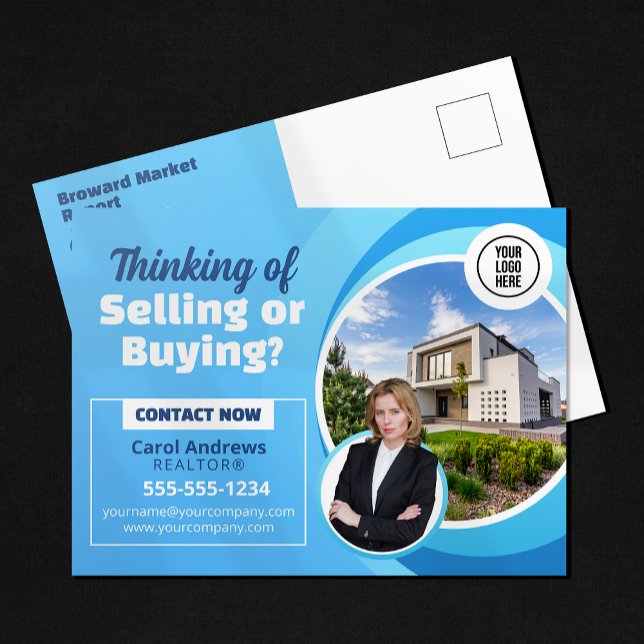 Blue Real Estate Market Report Realtor & Broker Postcard (Creator Uploaded)