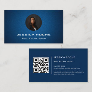 Blue Realtor Broker Real Estate agent Photo QR  Business Card