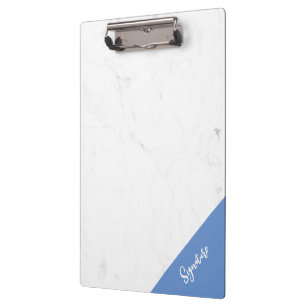 Blue Rectangle Design Monogram white Marble Clipboard