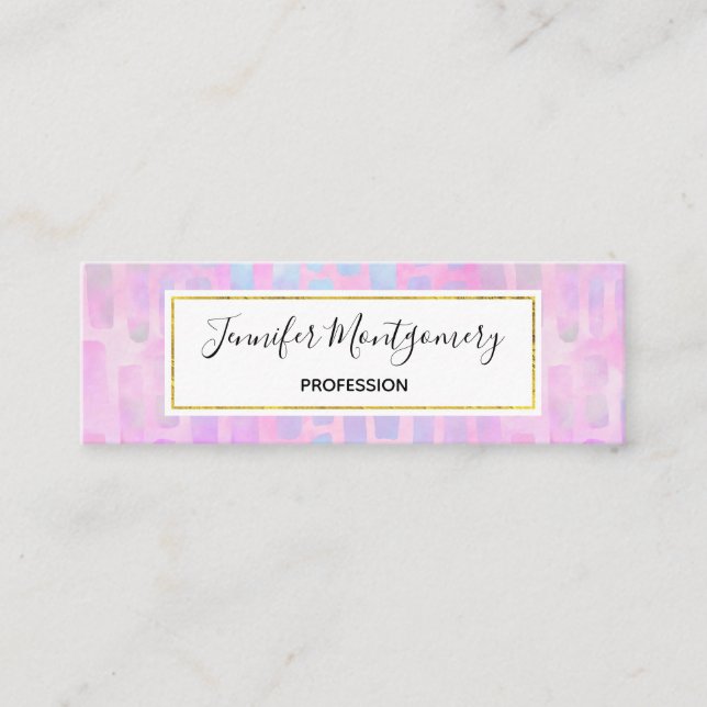 Blue Rectangle Shapes on Pink Background  Mini Business Card (Front)
