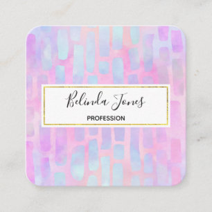 Blue Rectangle Shapes on Pink Background Square Business Card