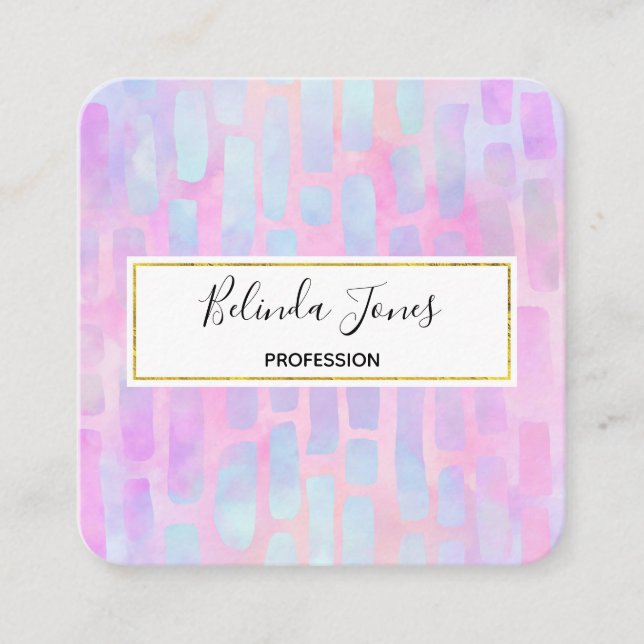 Blue Rectangle Shapes on Pink Background  Square Business Card (Front)
