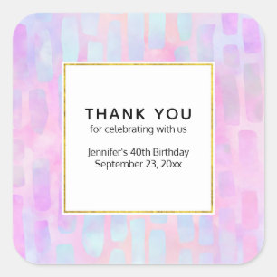 Blue Rectangle Shapes on Pink Party Thank You Square Sticker