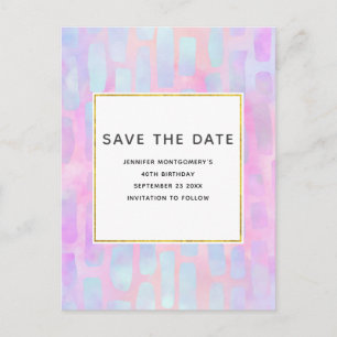 Blue Rectangle Shapes on Pink Save the Date Invitation Postcard
