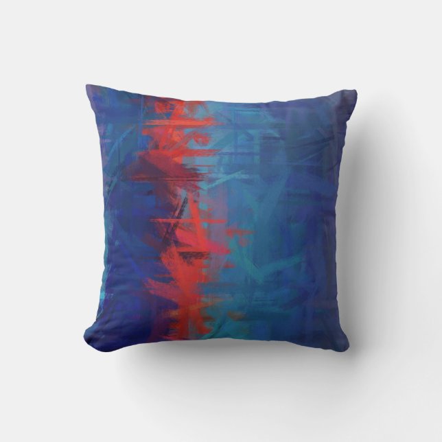Blue Red Abstract Art Painting Cushion (Front)