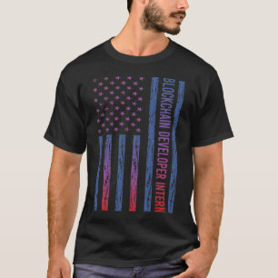 Blue Red American Flag Blockchain Developer Intern T-Shirt