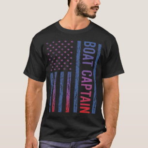 Blue Red American Flag Boat Captain T-Shirt