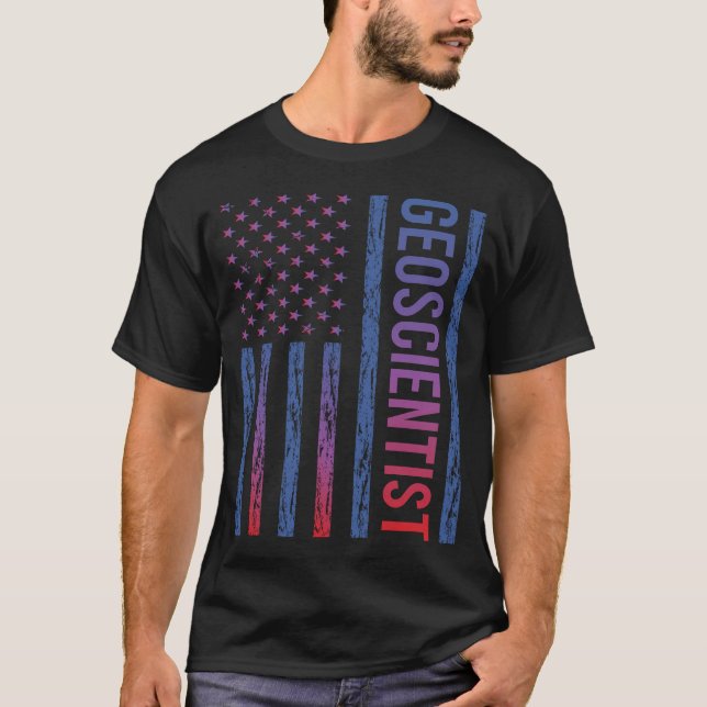 Blue Red American Flag Geoscientist T-Shirt (Front)