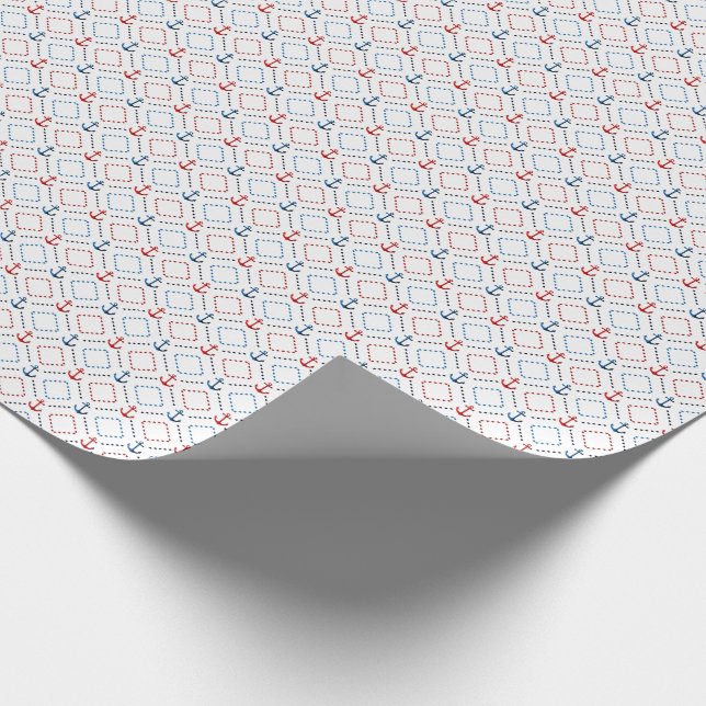 Blue, Red anchors, Marine Wrapping Paper (Corner)