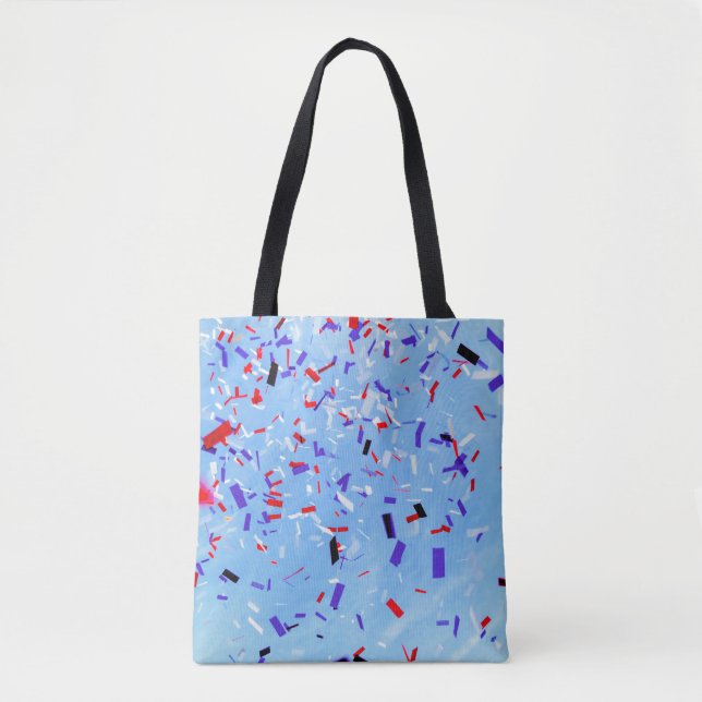 Blue, red, and black paper cutouts tote bag (Front)