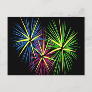 Blue Red and Green Fireworks Postcard