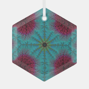 Blue Red and Green Starburst Fractal Suncatcher Glass Tree Decoration