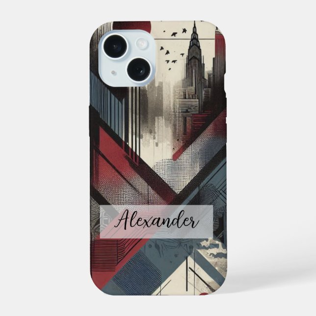 Blue, Red, and Grey Graffiti Art Phone Case (Back)