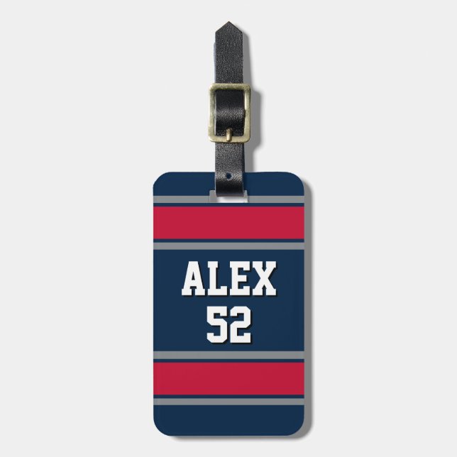 Blue Red and Silver Football Themed Luggage Tag (Front Vertical)