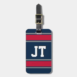 Blue, Red, and Silver Sport Stripes Monogramed Luggage Tag