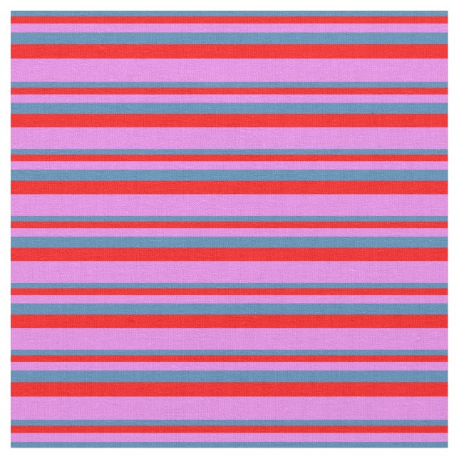 Blue, Red, and Violet Striped/Lined Pattern Fabric (Close Up)