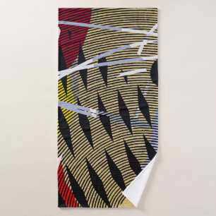 Blue red and white abstract painting bath towel