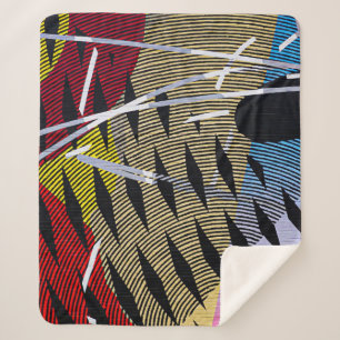 Blue red and white abstract painting sherpa blanket