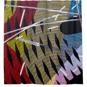 Blue red and white abstract painting shower curtain