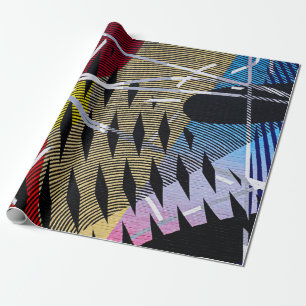 Blue red and white abstract painting wrapping paper