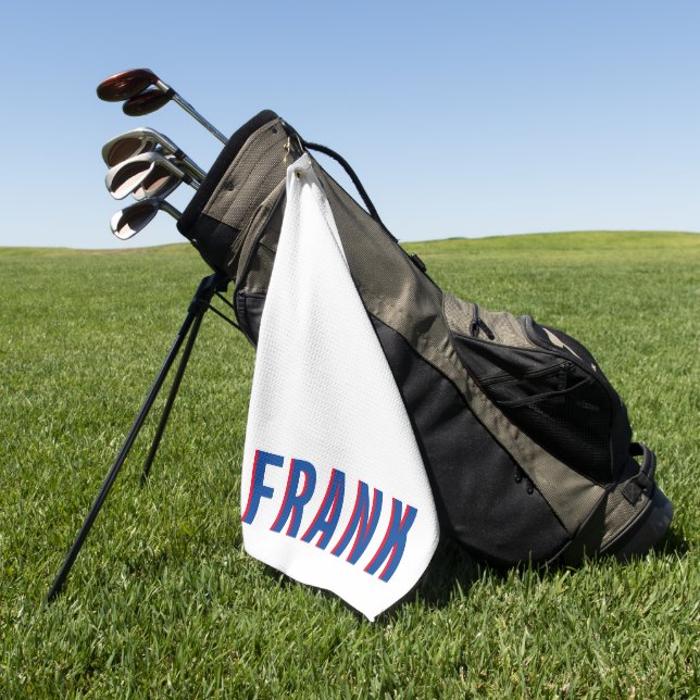 Blue Red and White Bold Stacked Name Golf Towel (Green)