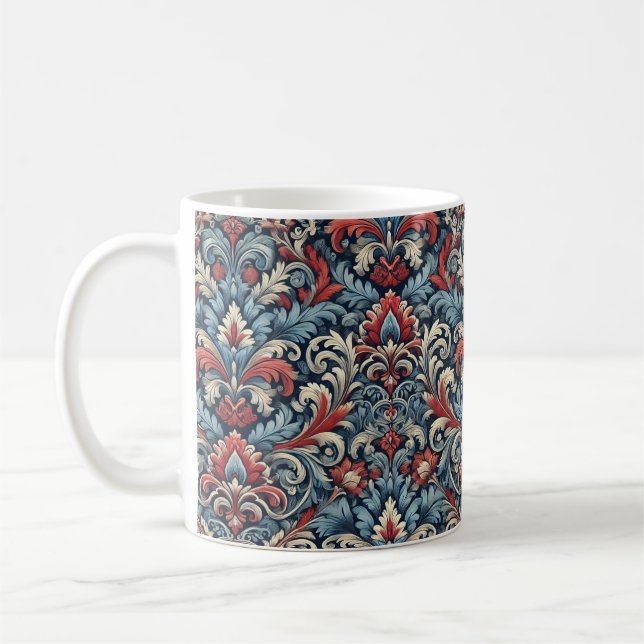Blue, Red and White Damask  Coffee Mug (Left)