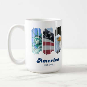 Blue Red and White Fragmented America Art Coffee Mug