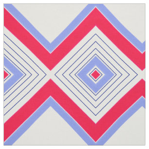 Blue Red and White Modern  Print Fabric