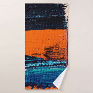 Blue, red, and white painting bath towel