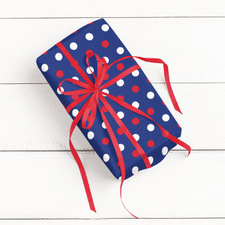 Blue Red and White Polka Dot Wrapping Paper
