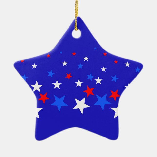Blue, Red and White Star Pattern Ceramic Tree Decoration (Front)