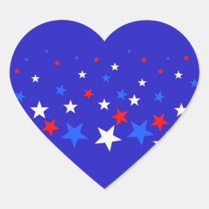 Blue, Red and White Star Pattern Heart Sticker
