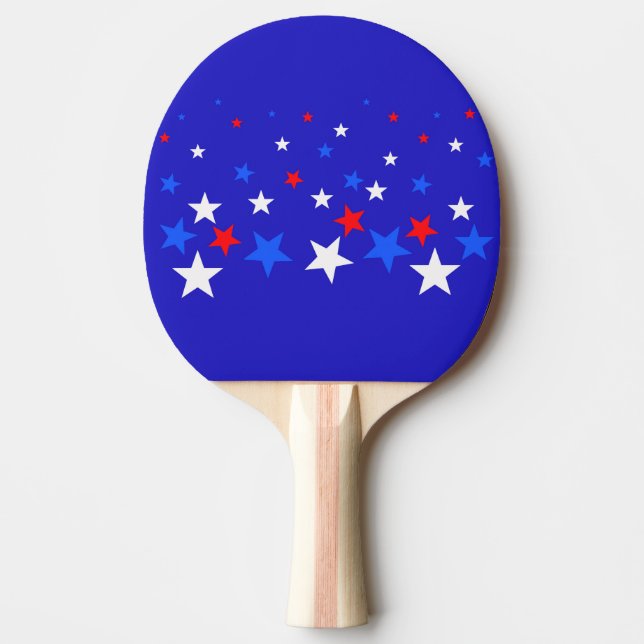 Blue, Red and White Star Pattern Ping Pong Paddle (Front)