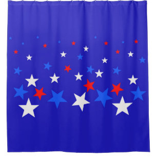 Blue, Red and White Star Pattern Shower Curtain