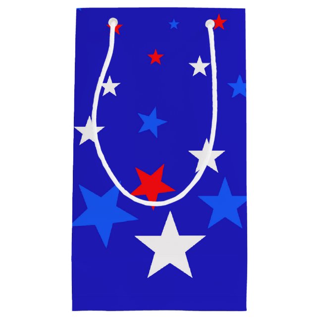 Blue, Red and White Star Pattern Small Gift Bag (Front)