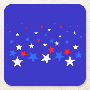 Blue, Red and White Star Pattern Square Paper Coaster