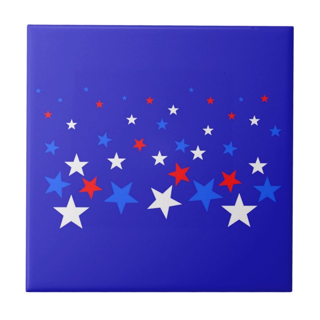 Blue, Red and White Star Pattern Tile (Front)