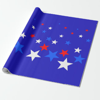 Blue, Red and White Star Pattern Wrapping Paper