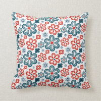 Blue, Red and White Whimsical Flower Motifs