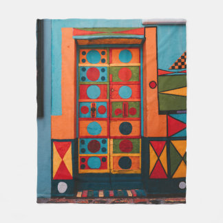BLUE RED AND YELLOW ABSTRACT PAINTING FLEECE BLANKET