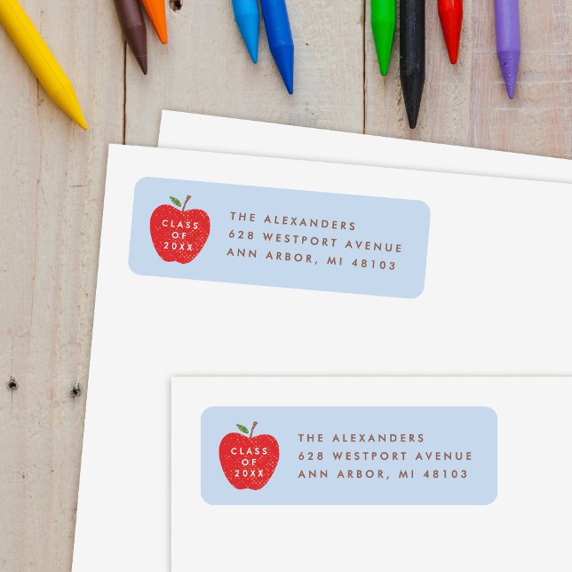 Blue Red Apple Preschool Graduation Address Label (Creator Uploaded)