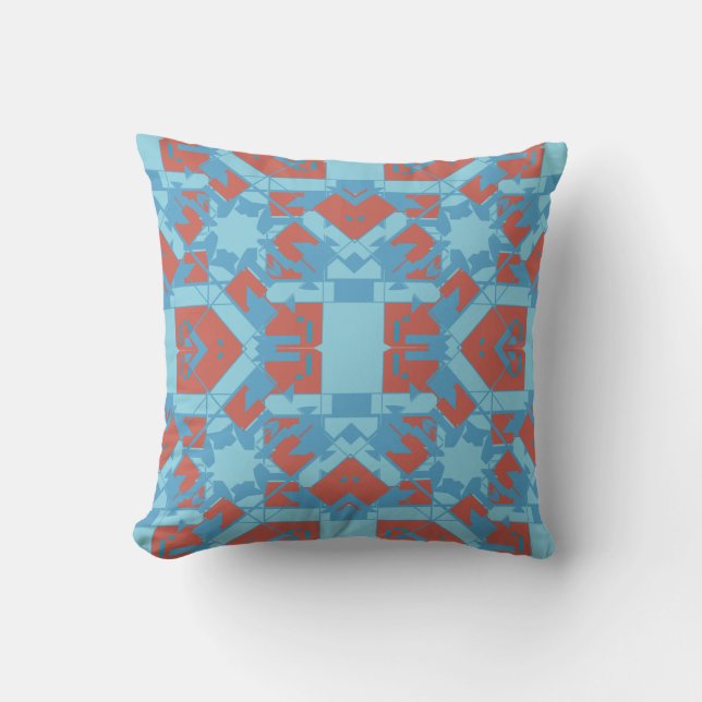 Blue Red Aqua Mediterranean Stained Glass Mosaic  Cushion (Front)