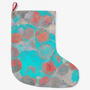 Blue red art of romantic floral / flower pattern large christmas stocking