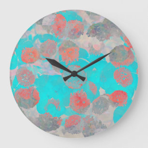 Blue red art of romantic floral / flower pattern large clock