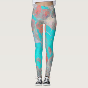 Blue red art of romantic floral / flower pattern leggings