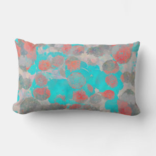 Blue red art of romantic floral / flower pattern lumbar cushion
