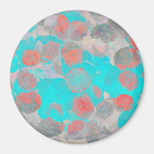 Blue red art of romantic floral / flower pattern magnet