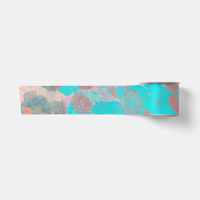 Blue red art of romantic floral / flower pattern satin ribbon (Front)