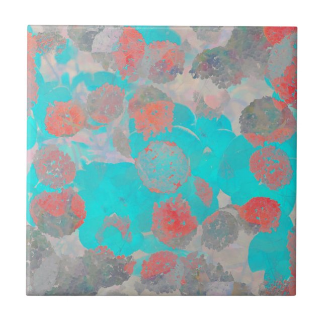 Blue red art of romantic floral / flower pattern tile (Front)